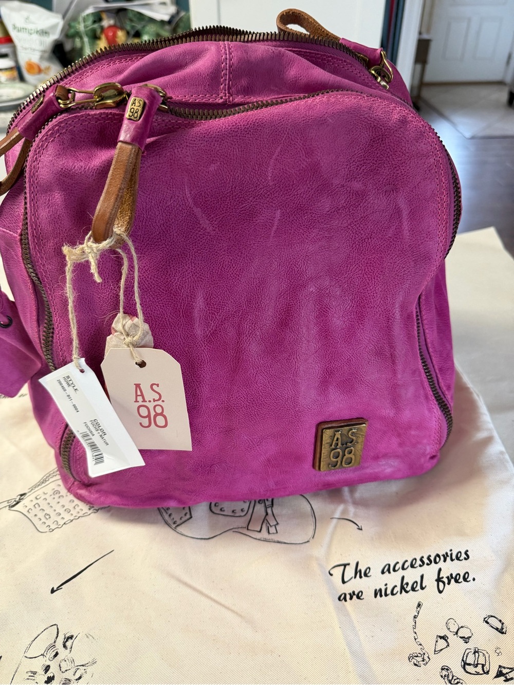 A.S.98 Fuchsia Leather Zip-Front Backpack